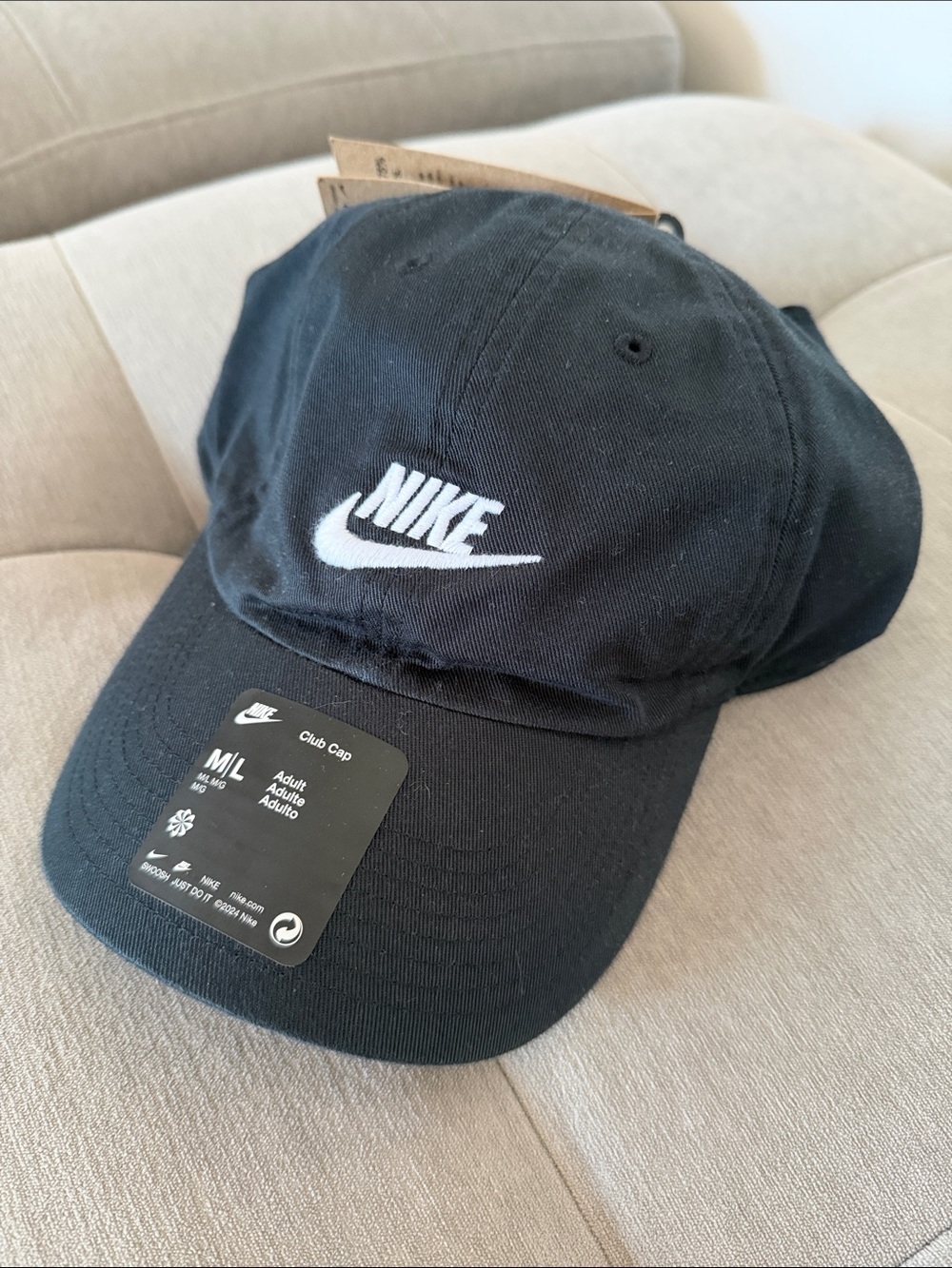 Nike Black Cap with White Swoosh Embroidery
